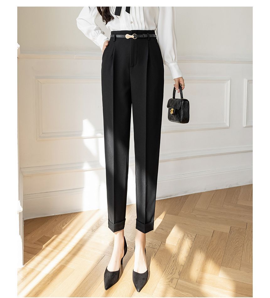 High Rise Plain Cropped Tapered Slacks