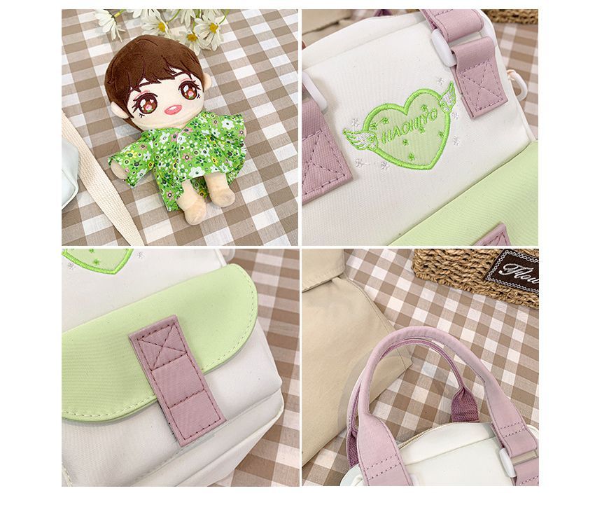 Heart Embroidered PVC Panel Crossbody Bag