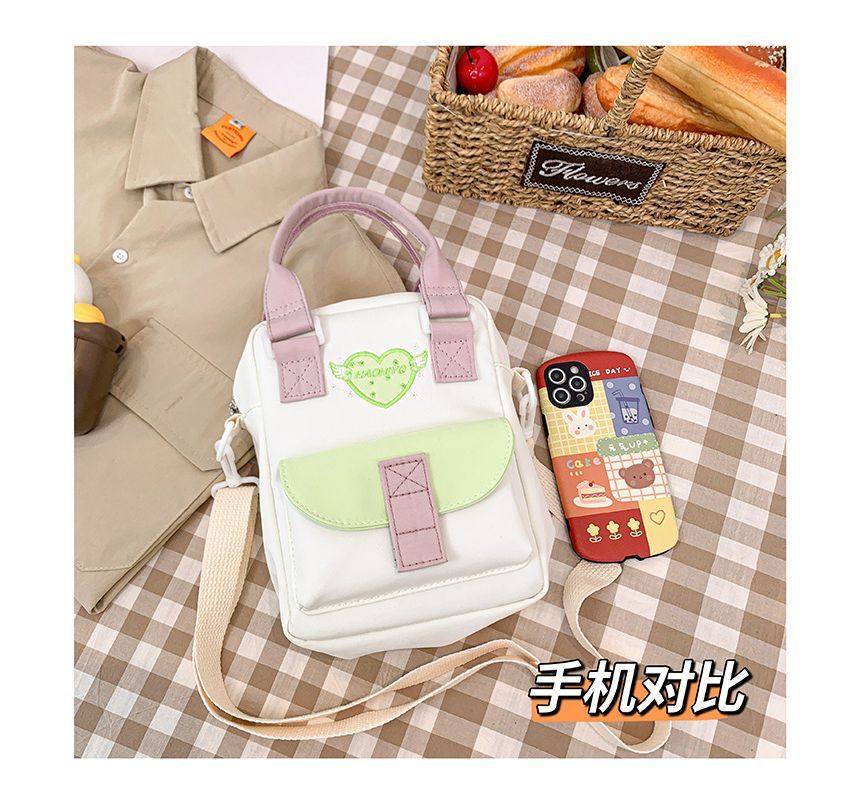 Heart Embroidered PVC Panel Crossbody Bag