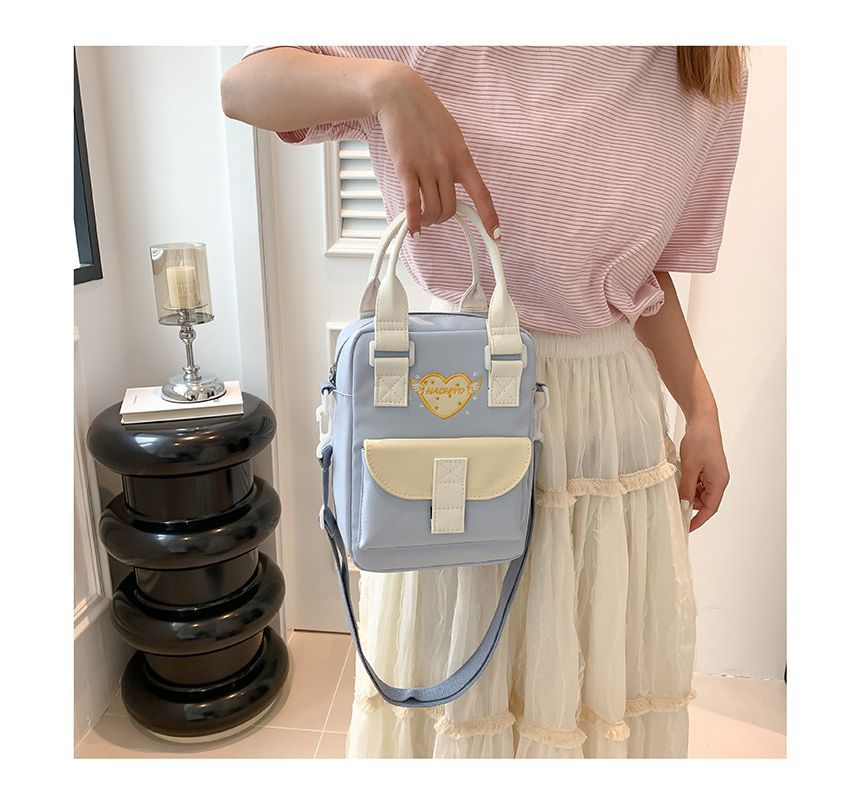 Heart Embroidered PVC Panel Crossbody Bag