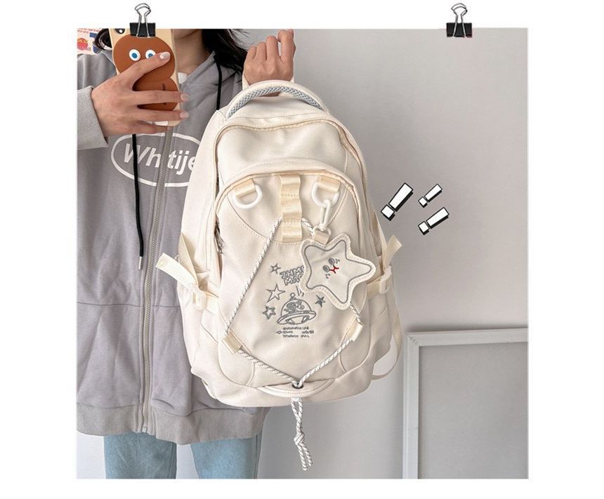 Cartoon Embroidered Multi-Pocket Backpack