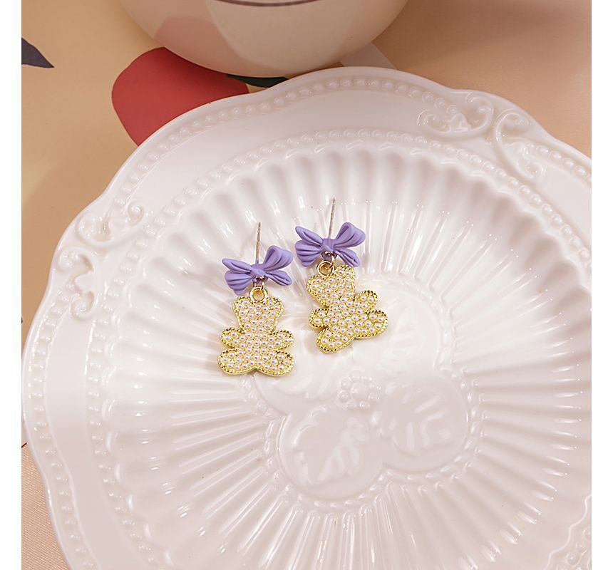 Bow Pearl Bear Alloy Earring