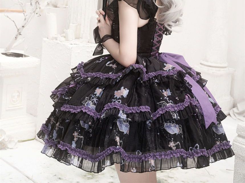 Lolita Cap-Sleeve Mesh Tiered A-Line Dress