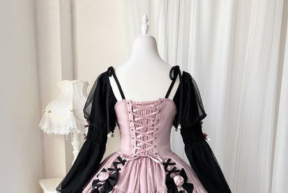 Lolita Long-Sleeve Lace-Up Waist Tiered A-Line Dress