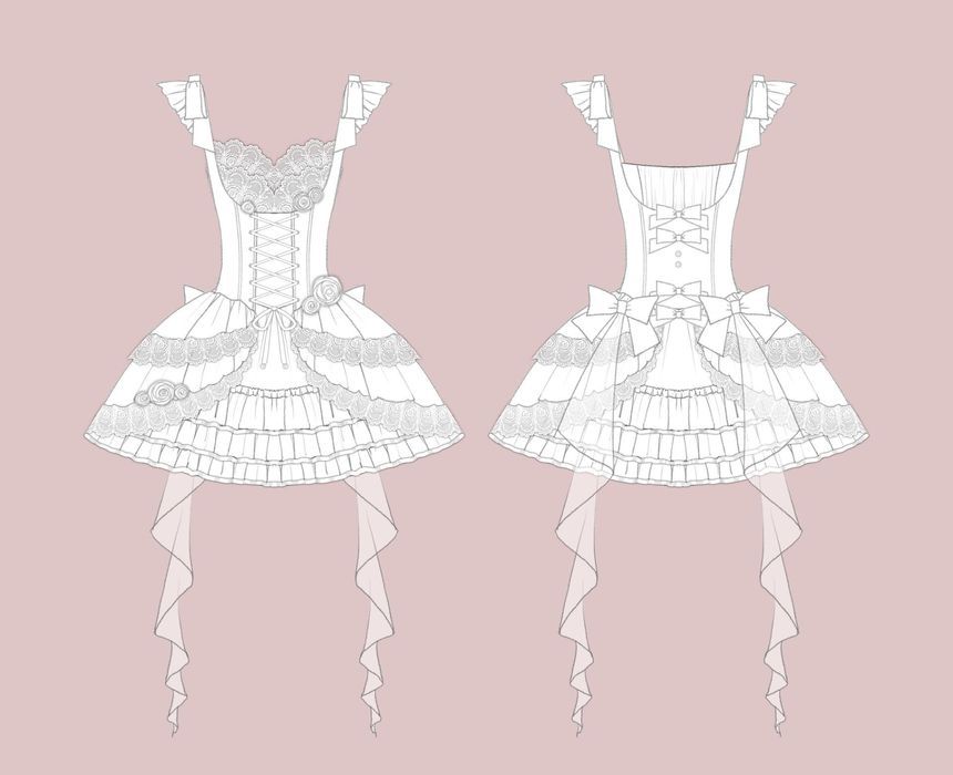 Lolita Sleeveless Corset Top / Tiered Mini Skirt / Spaghetti Strap Dress / Set