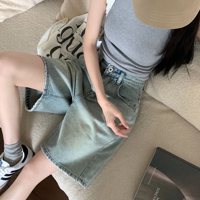 Low Rise Washed Denim Shorts