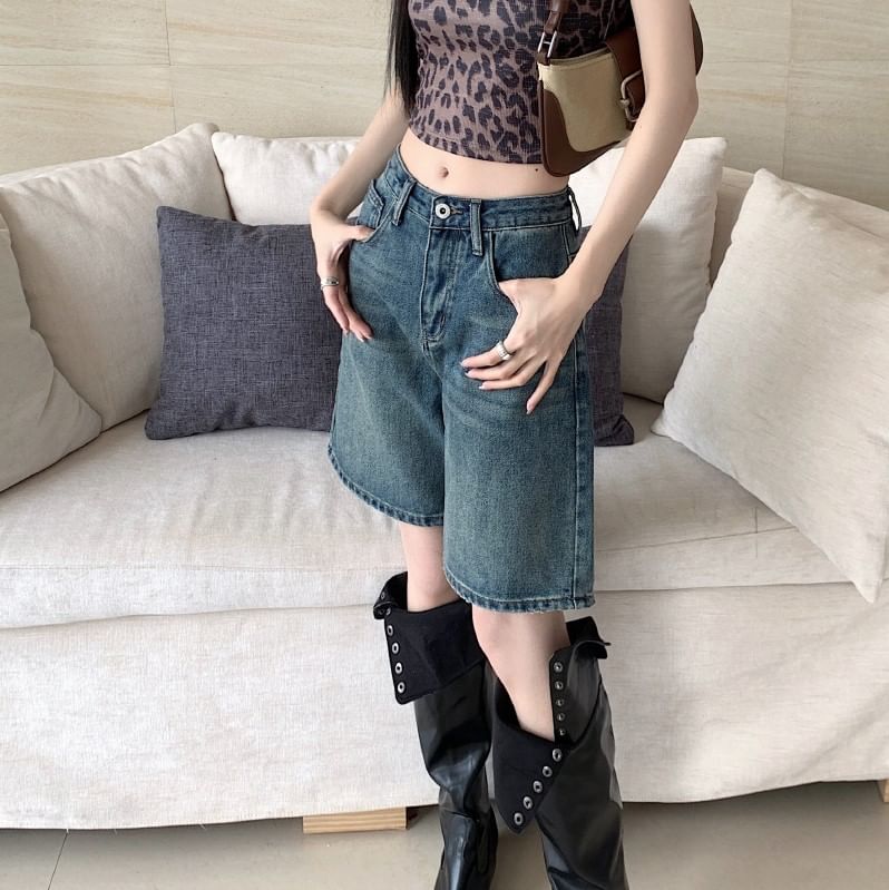 Low Rise Washed Denim Shorts