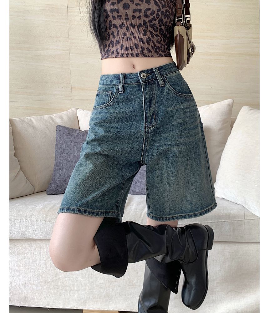 Low Rise Washed Denim Shorts