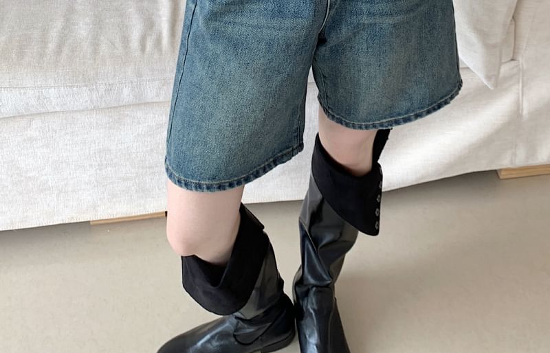 Low Rise Washed Denim Shorts