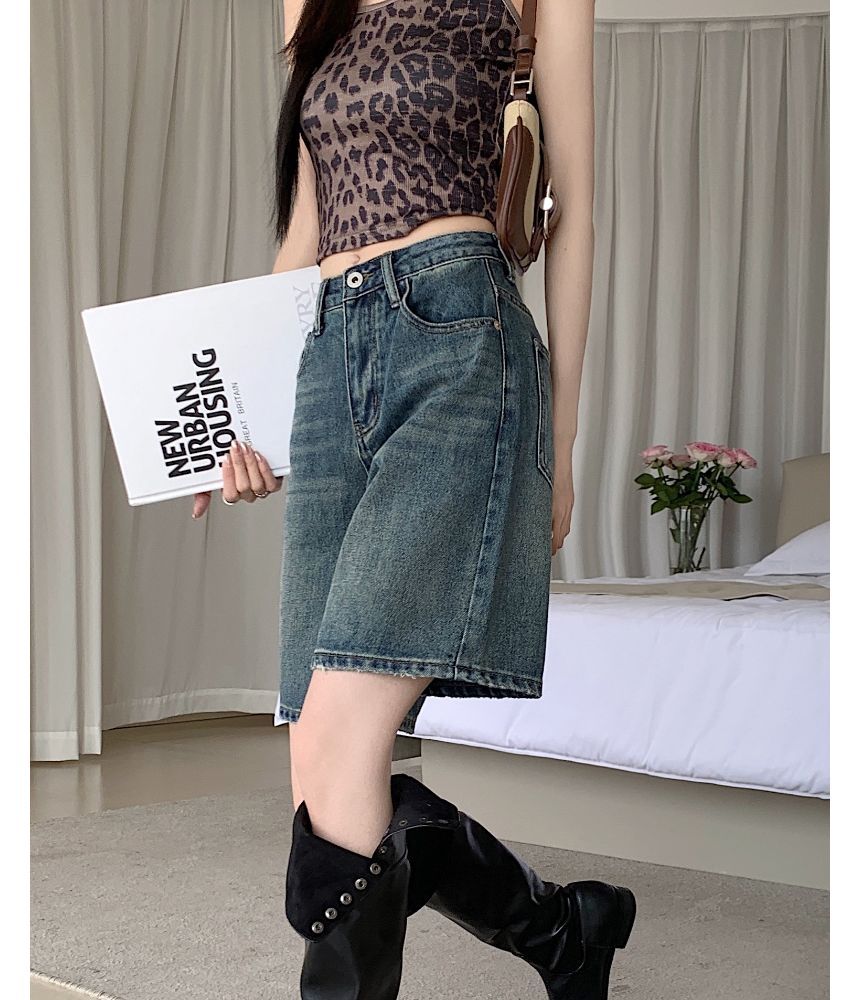 Low Rise Washed Denim Shorts