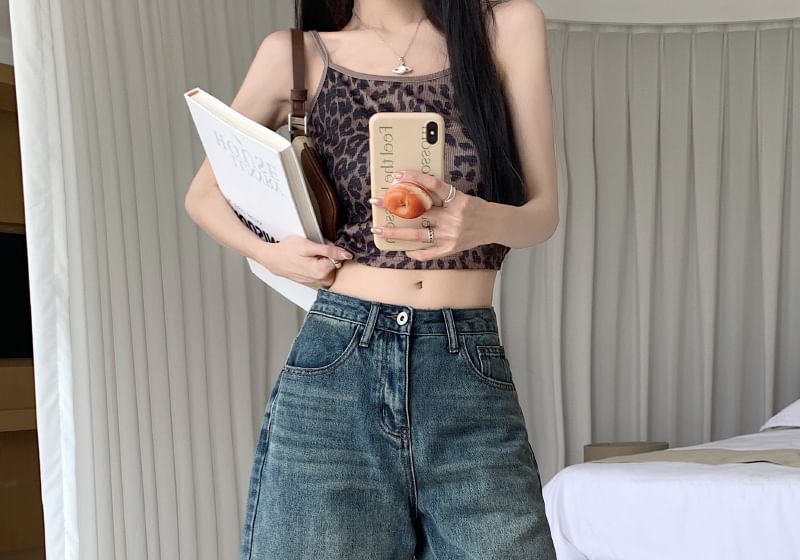Low Rise Washed Denim Shorts