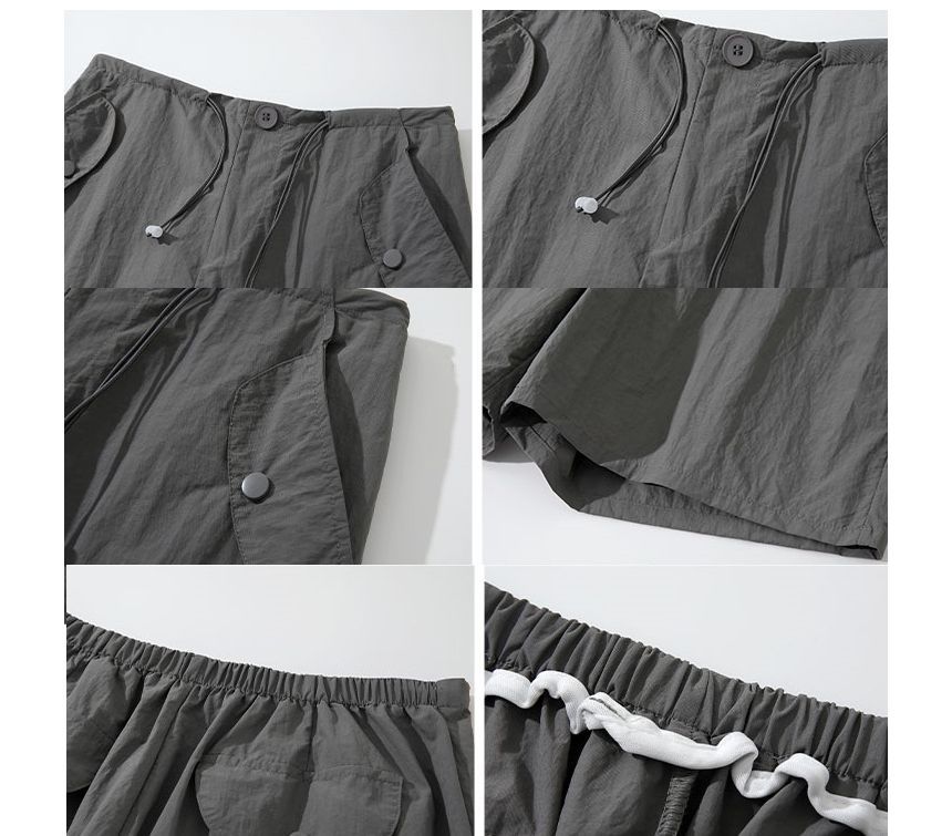 High Rise Pocketed  Wide Leg Plain Cargo Shorts