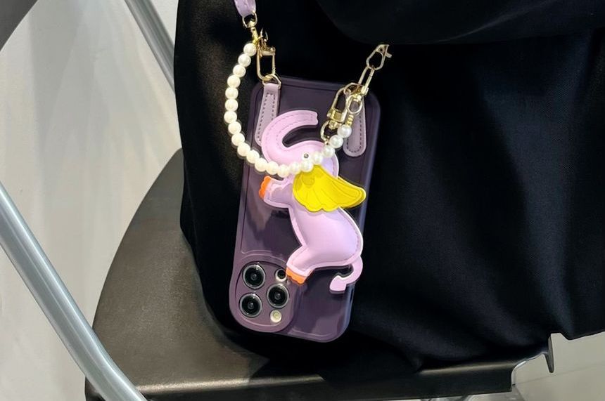 Faux Strap Case Elephant Charm Pearl Phone Leather