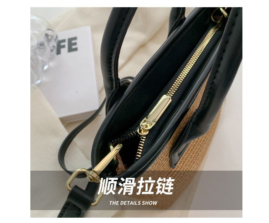 Top Handle Straw Crossbody Bag