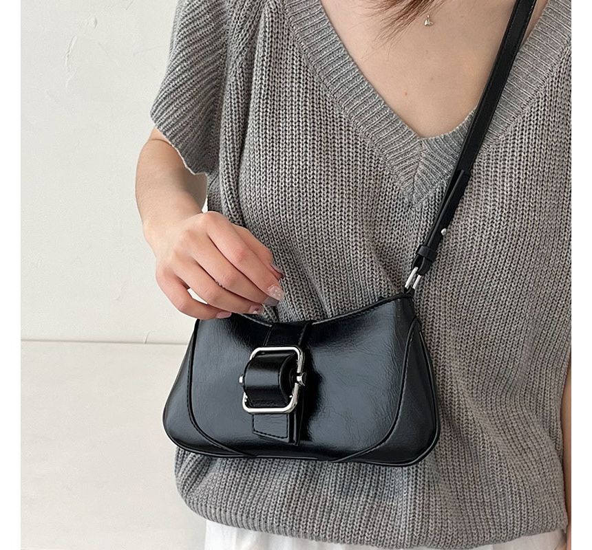 Plain Buckled Panel Shoulder Bag