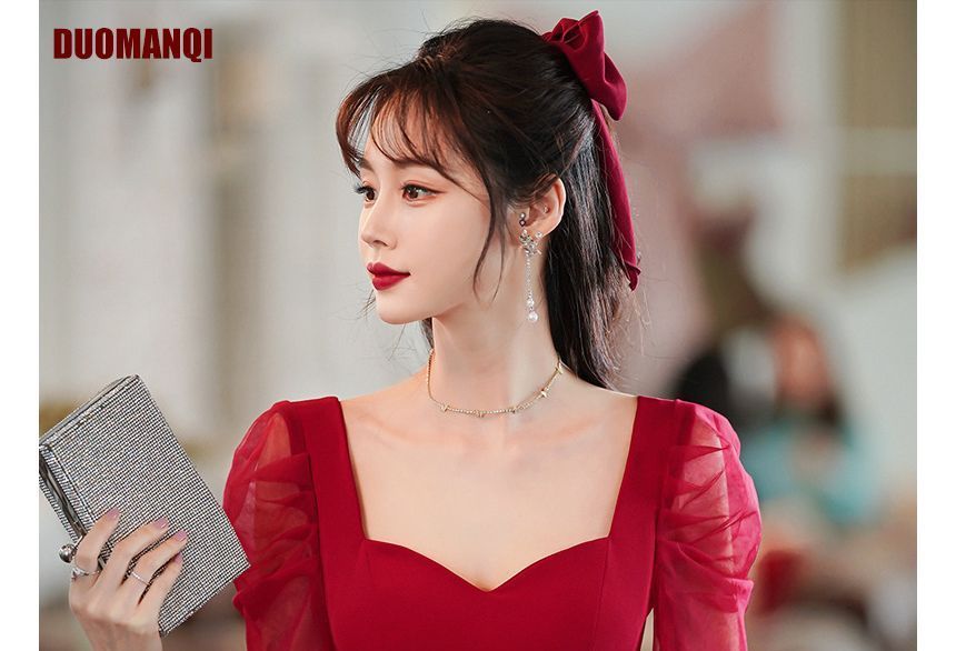 Dress Mesh Short-Sleeve / Evening A-Line Neckline Sweetheart Gown