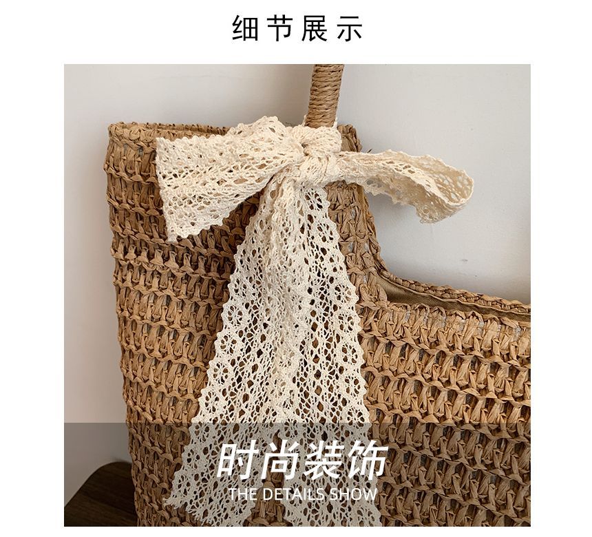 Lace Bow Woven Tote Bag