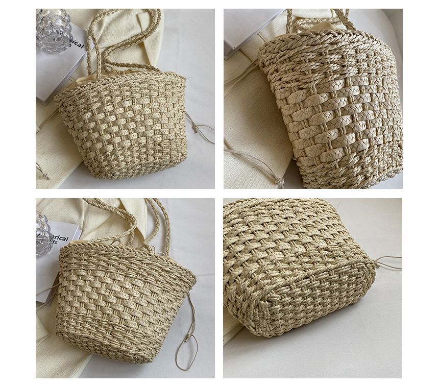 Woven Drawstring Bucket Bag