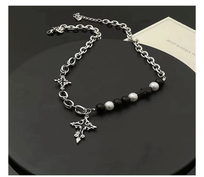 Cross Pendant Faux Pearl Alloy Necklace