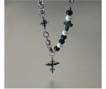 Cross Pendant Faux Pearl Alloy Necklace