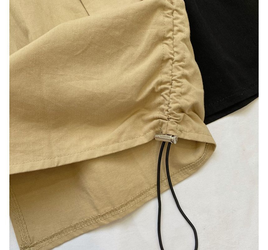 High Waist Plain Midi A-Line Cargo Skirt