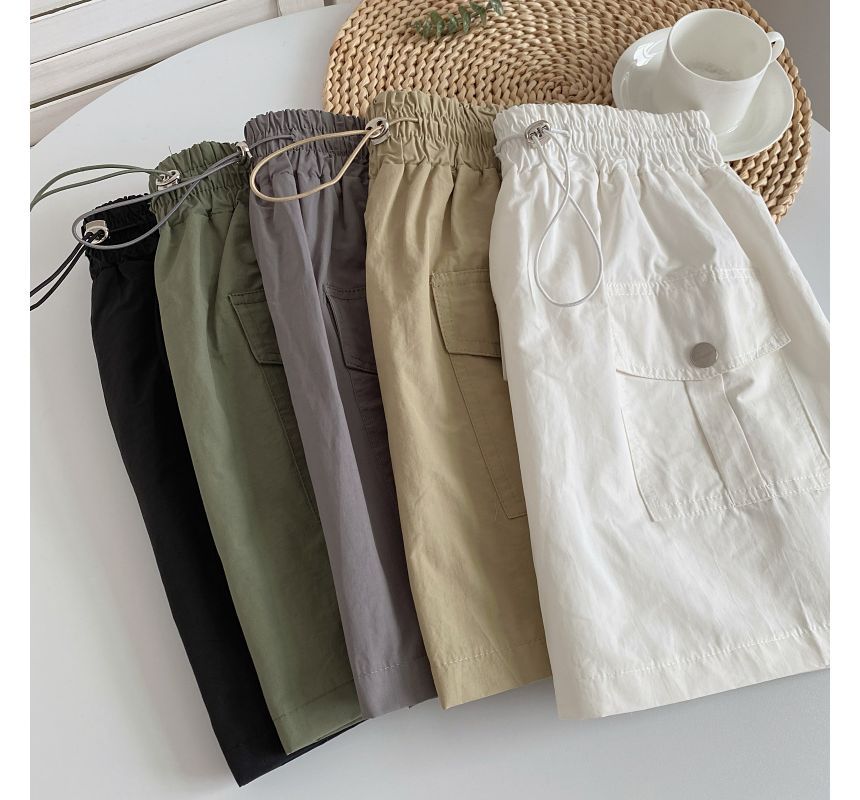 High Rise Plain Mini A-Line Cargo Skirt