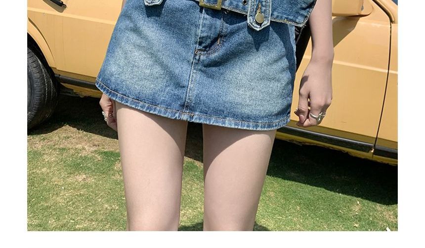 High Waist Washed Denim Skorts