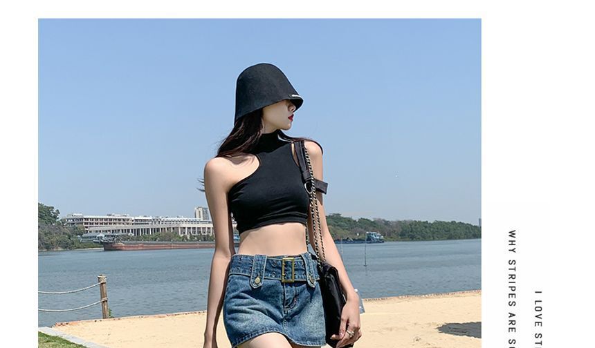 High Waist Washed Denim Skorts