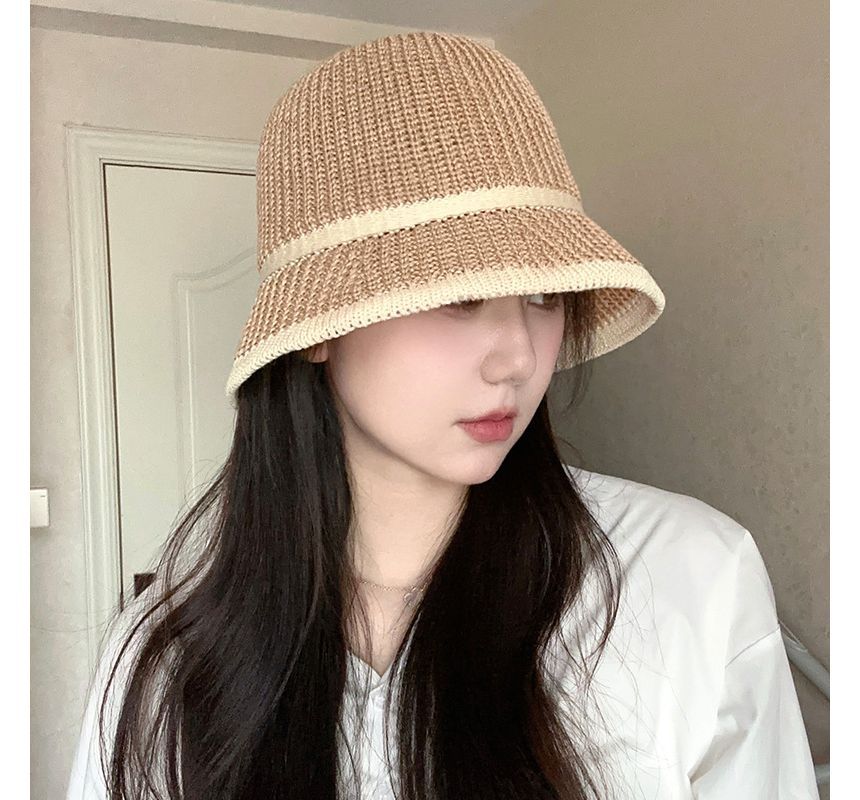 Contrast Trim Straw Bucket Hat