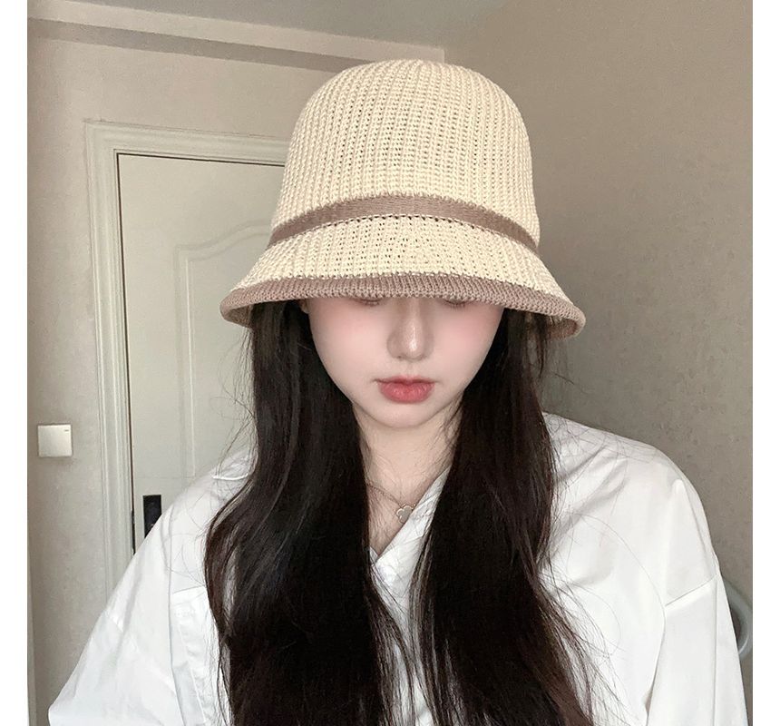 Contrast Trim Straw Bucket Hat