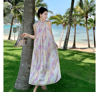 Halter Tie Dye Midi Smock Dress