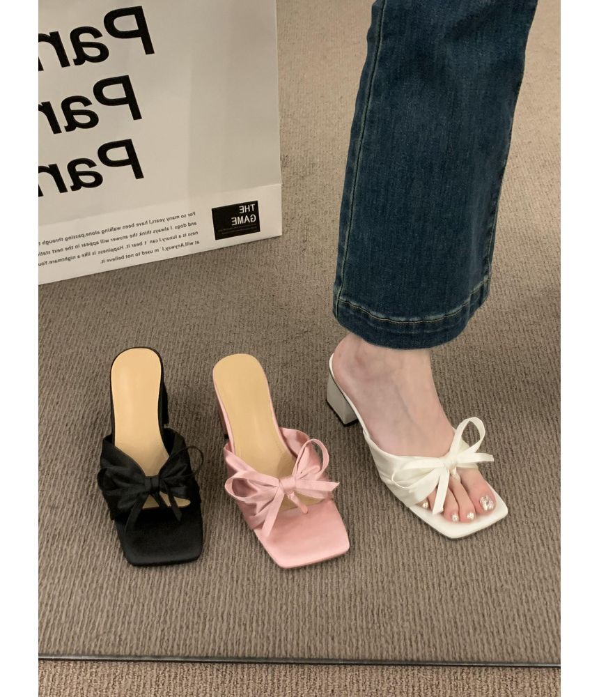 Slide Sandals Bow Heel Chunky