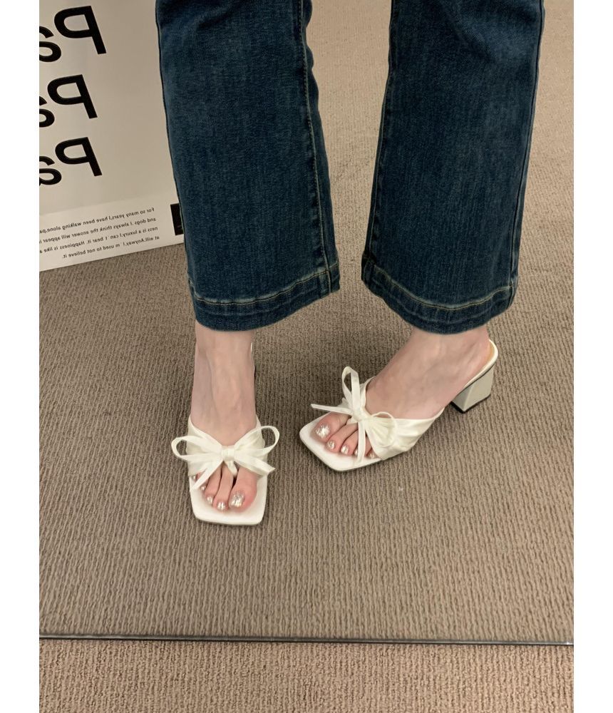 Slide Sandals Bow Heel Chunky