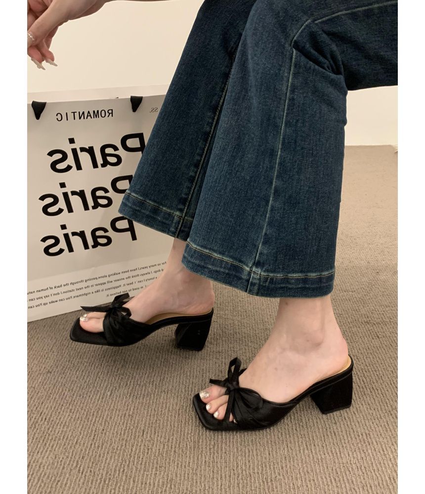 Slide Sandals Bow Heel Chunky