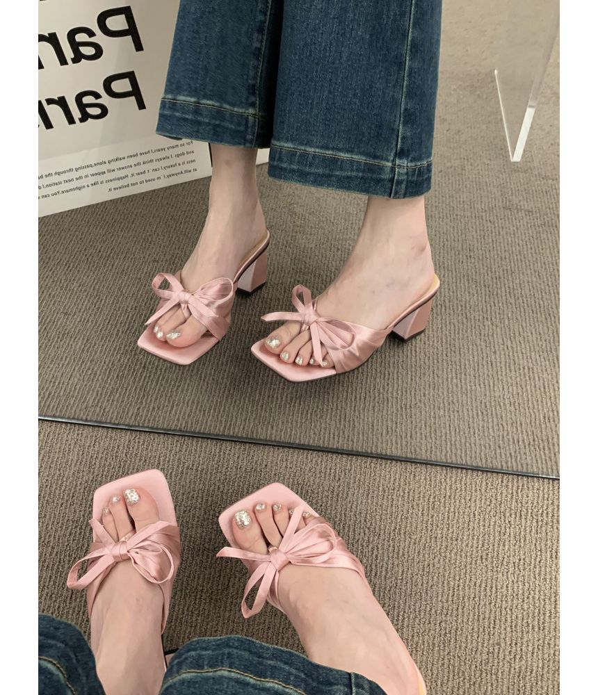 Slide Sandals Bow Heel Chunky