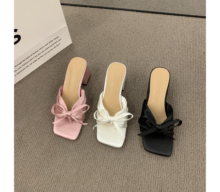 Slide Sandals Bow Heel Chunky