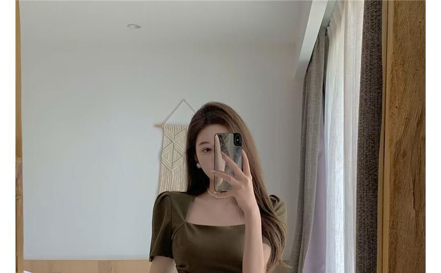 A-Line Mini Square Dress Neck Short-Sleeve Plain