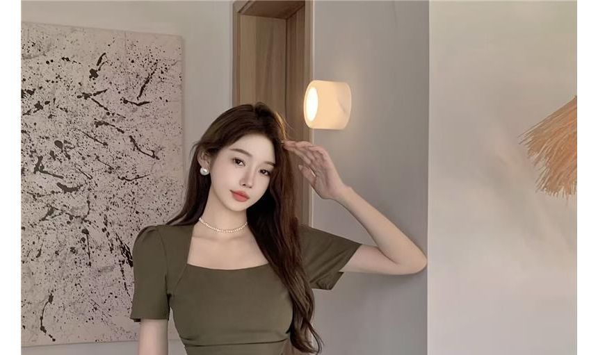 A-Line Mini Square Dress Neck Short-Sleeve Plain