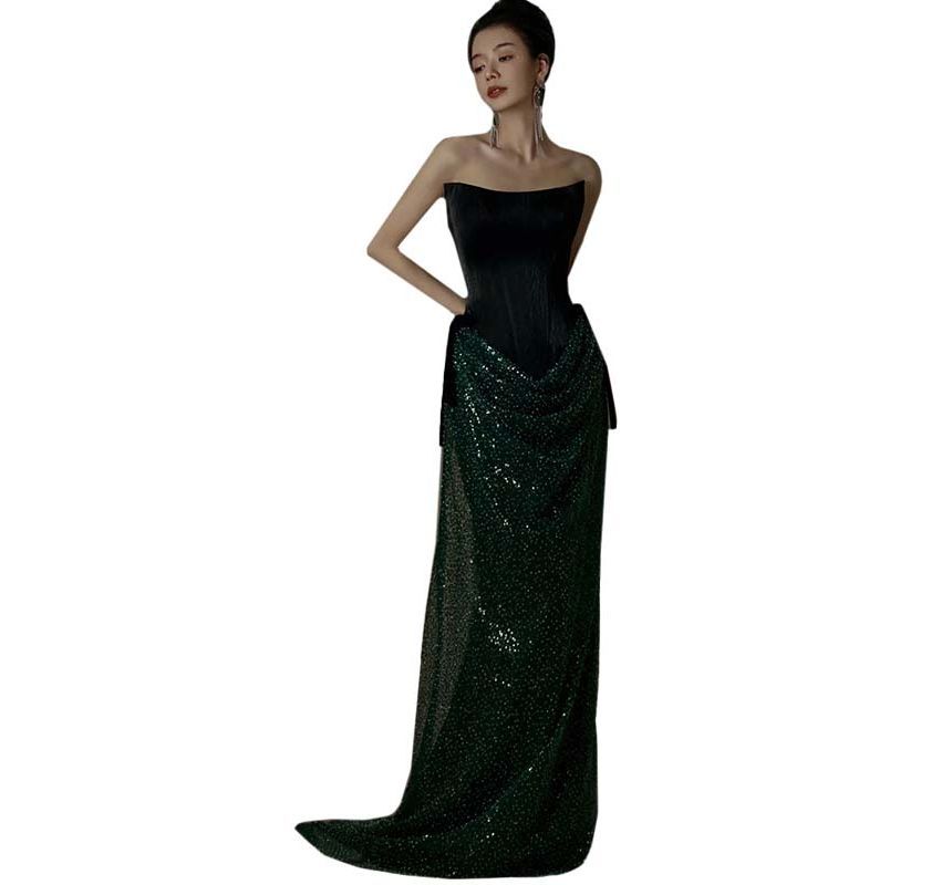 Strapless Sequin Trumpet Evening Gown