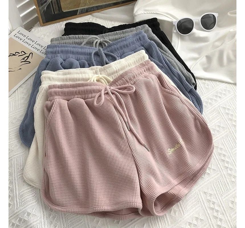 Waist High Letter Embroidered Shorts