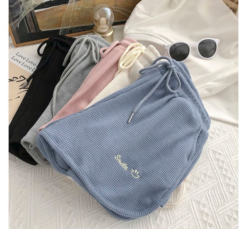 Waist High Letter Embroidered Shorts