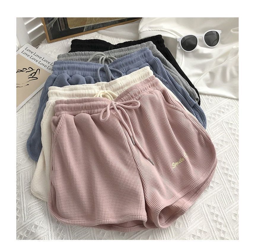 Waist High Letter Embroidered Shorts