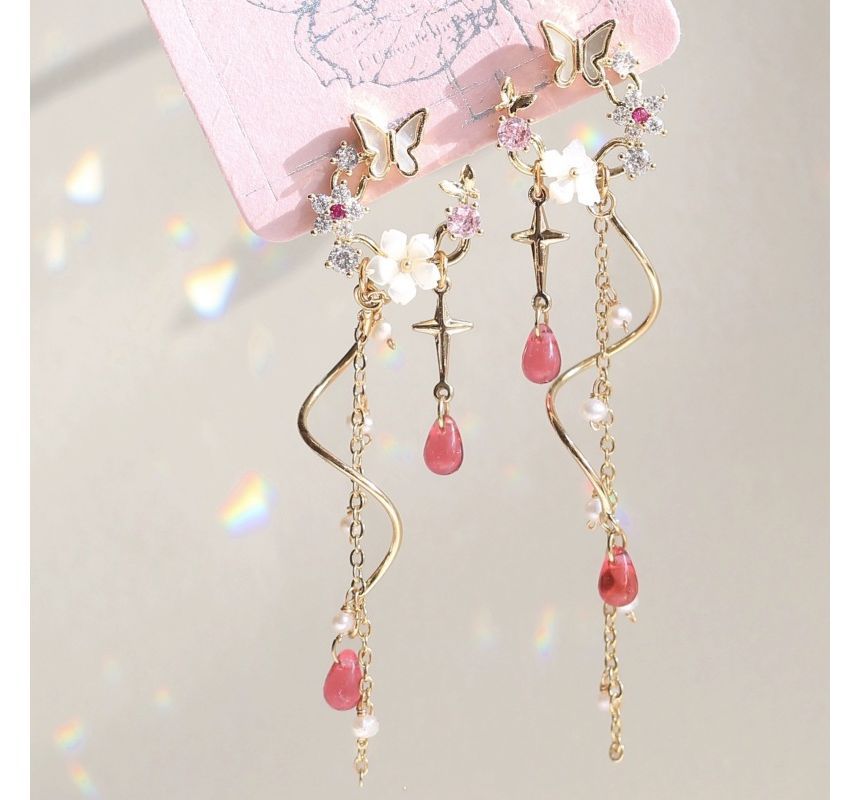 Butterfly Earring Swirl Fringed Alloy Floral