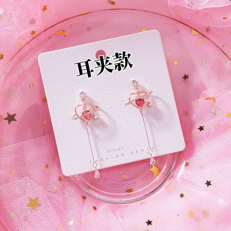 Alloy Heart Dangle Earring Rhinestone