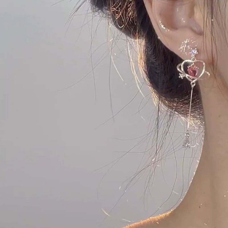 Alloy Heart Dangle Earring Rhinestone