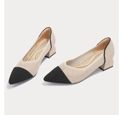 Pointed Cap Toe Chunky Heel Pumps