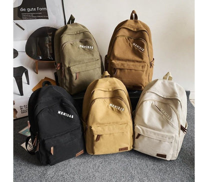 Lettering Print Canvas Backpack