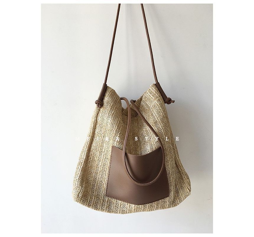 Applique Straw Tote Bag