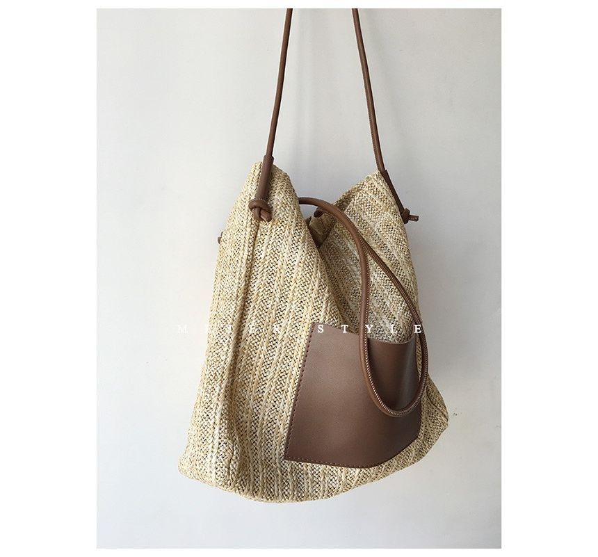 Applique Straw Tote Bag