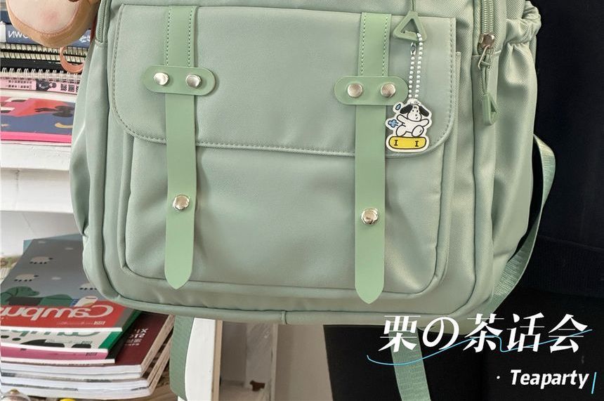 Lettering Label Buckled Flap Laptop Backpack